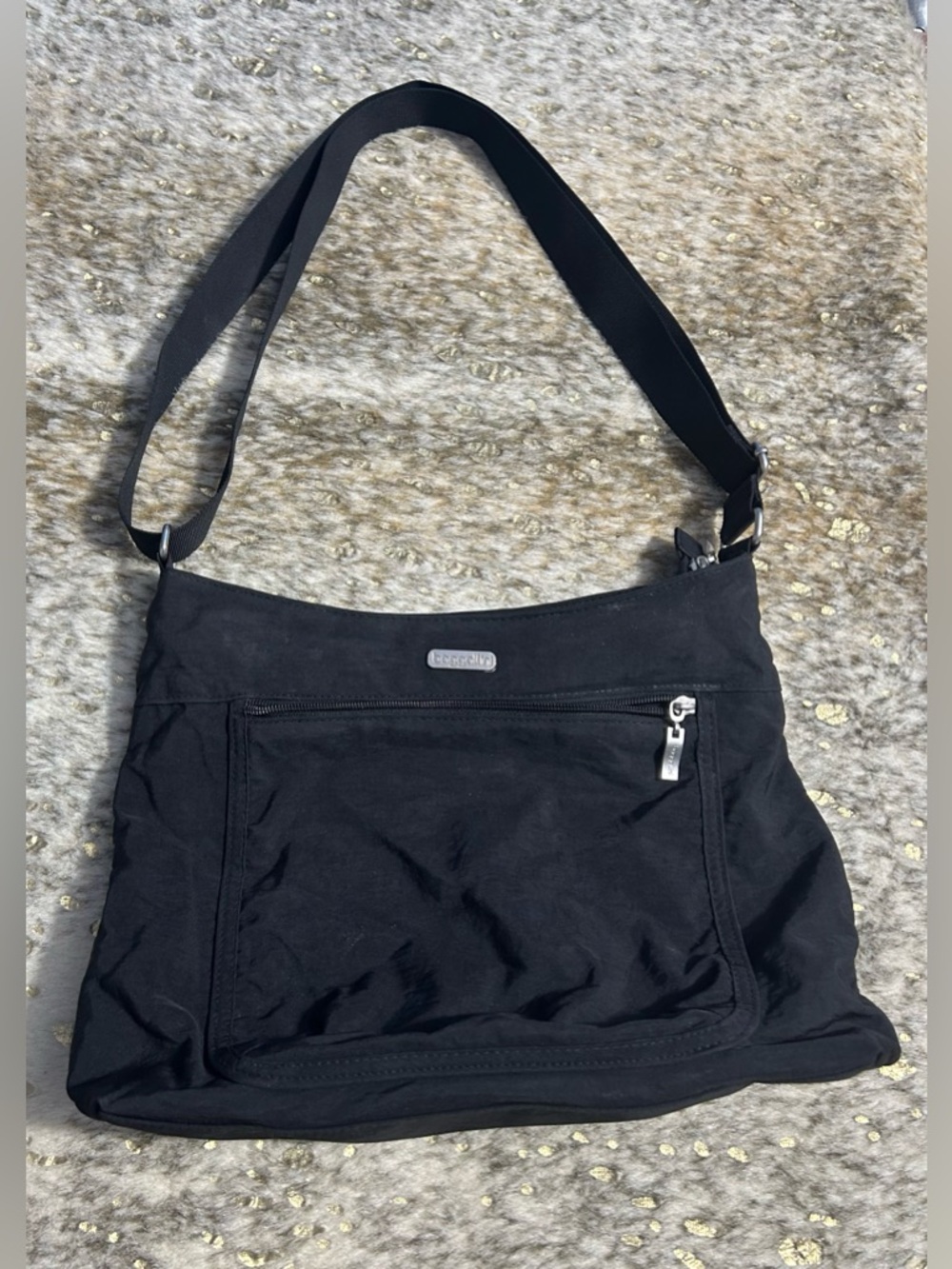 Baggalini Black Nylon Hobo Crossbody